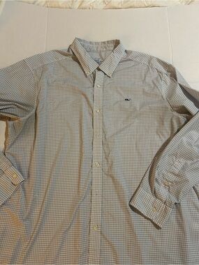 Vineyard Vines Performance Classic Fit Whale Shirt Size XXL Blue White Check